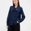 Denim Tie-Neck Shirt