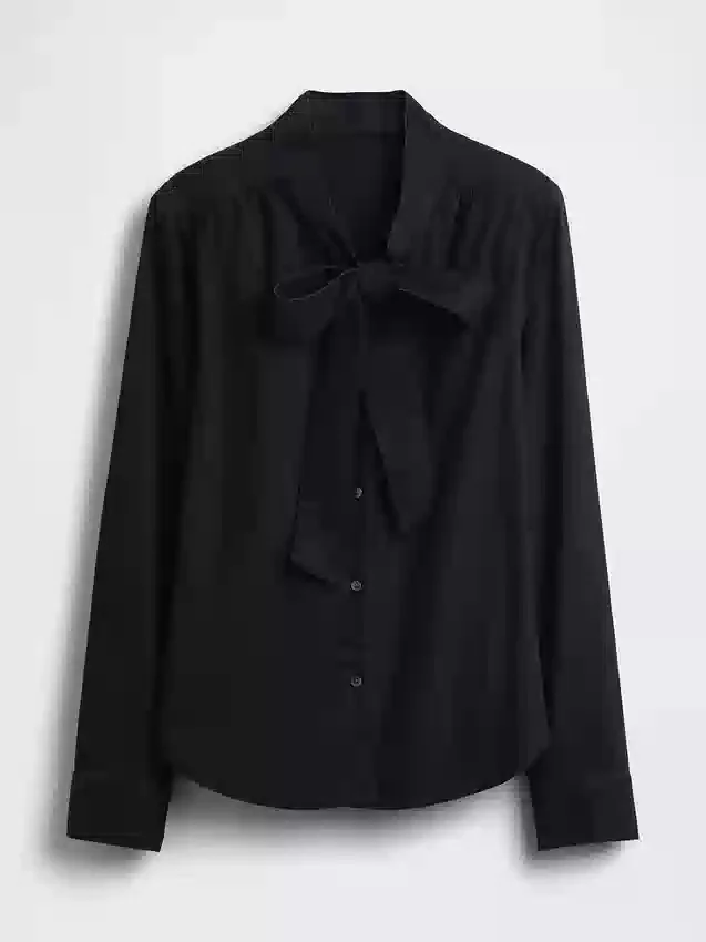 Denim Tie-Neck Shirt