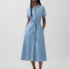 Denim Tie-Waist Midi Shirtdress