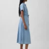 Denim Tie-Waist Midi Shirtdress