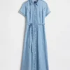 Denim Tie-Waist Midi Shirtdress