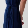 Denim Tie-Waist Utility Midi Dress