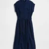 Denim Tie-Waist Utility Midi Dress