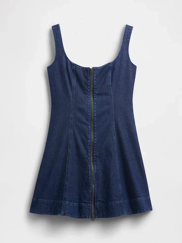 Denim Zip-Front Mini Dress