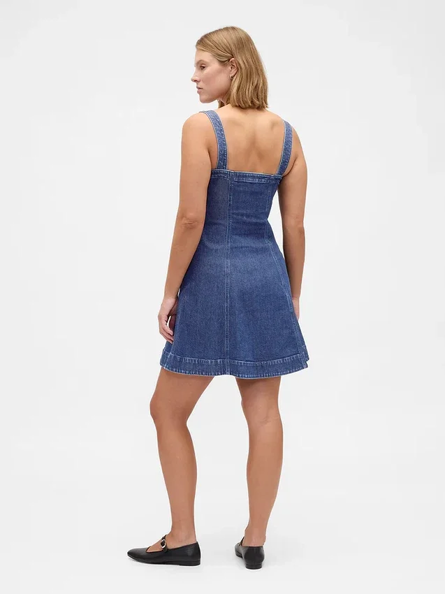 Denim Zip-Front Mini Dress