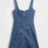 Denim Zip-Front Mini Dress