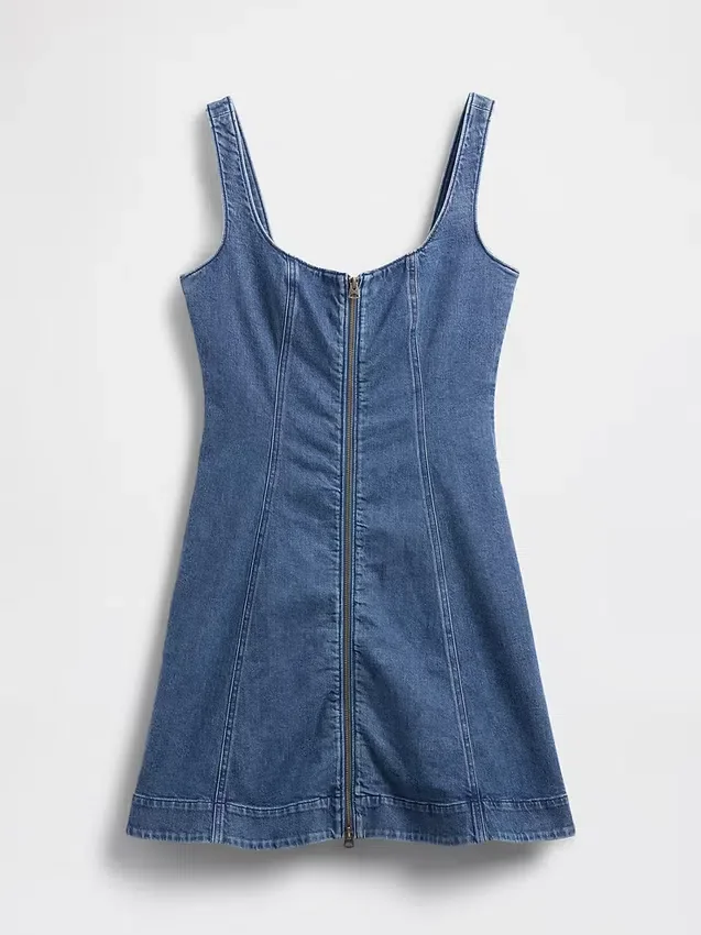 Denim Zip-Front Mini Dress