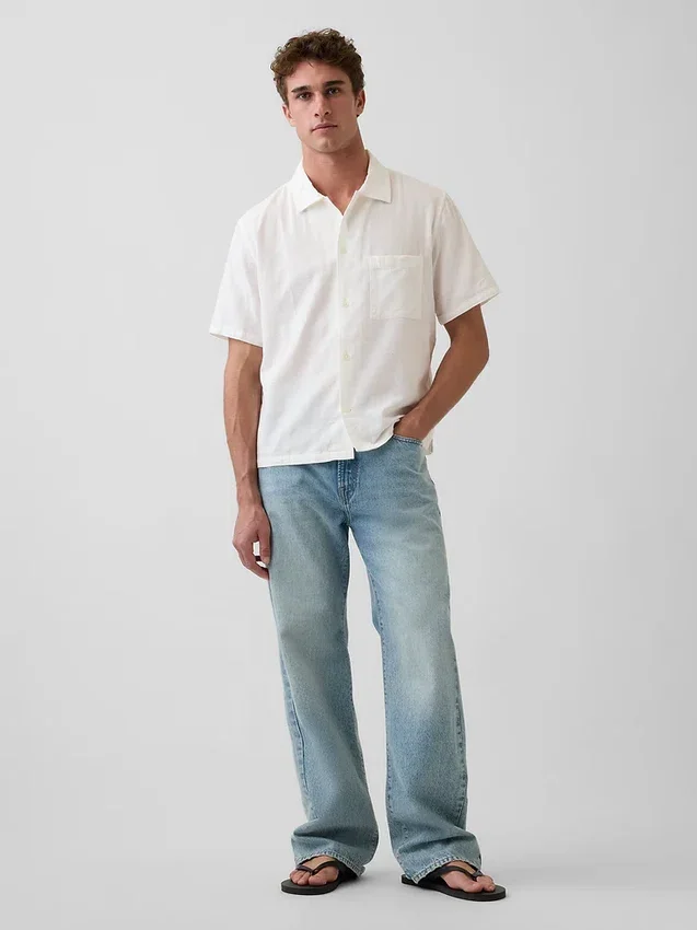 Dobby Relaxed Straight-Hem Shirt