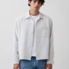 Dobby Stripe Relaxed Straight-Hem Shirt
