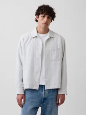 Dobby Stripe Relaxed Straight-Hem Shirt