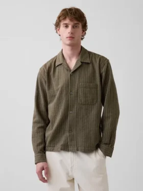Dobby Stripe Relaxed Straight-Hem Shirt