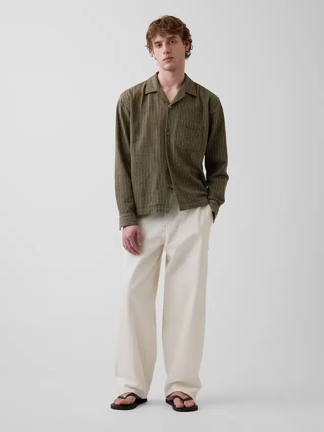 Dobby Stripe Relaxed Straight-Hem Shirt