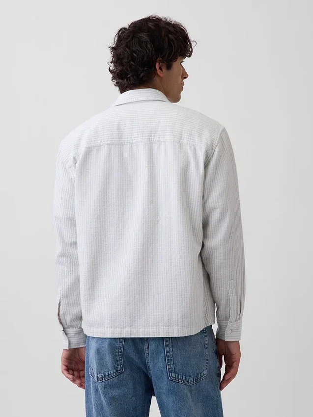 Dobby Stripe Relaxed Straight-Hem Shirt