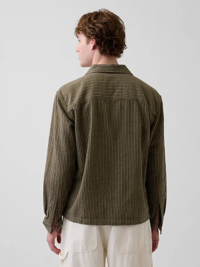 Dobby Stripe Relaxed Straight-Hem Shirt