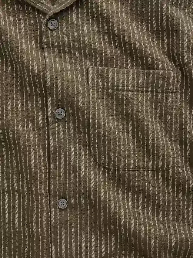 Dobby Stripe Relaxed Straight-Hem Shirt