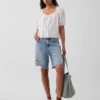 Elbow-Sleeve Crop Pintuck Top