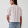 Elbow-Sleeve Crop Pintuck Top