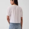 Elbow-Sleeve Crop Pintuck Top
