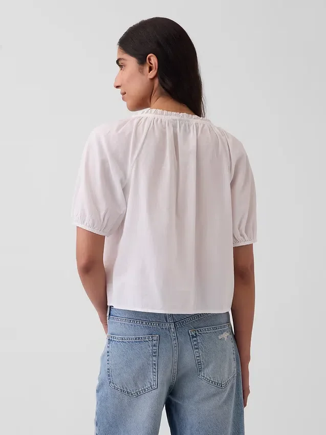 Elbow-Sleeve Crop Pintuck Top
