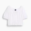 Elbow-Sleeve Crop Pintuck Top