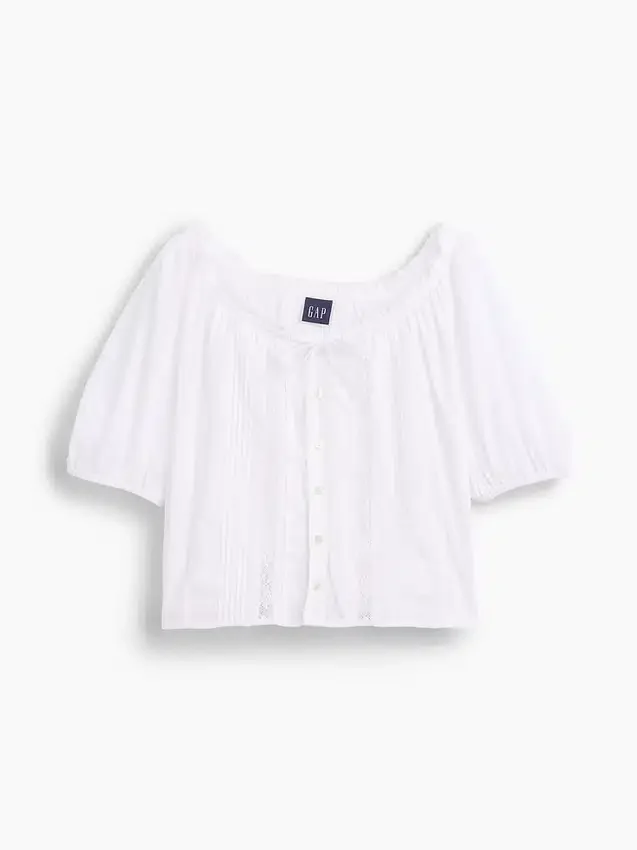 Elbow-Sleeve Crop Pintuck Top
