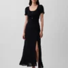 Embroidered Puff-Sleeve Maxi Dress