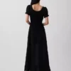 Embroidered Puff-Sleeve Maxi Dress