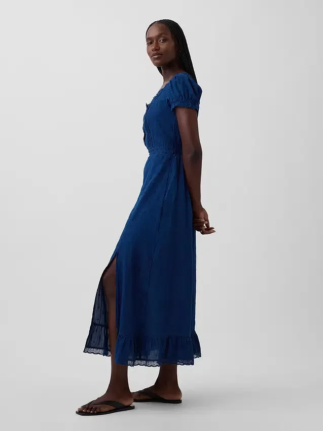 Embroidered Puff-Sleeve Maxi Dress