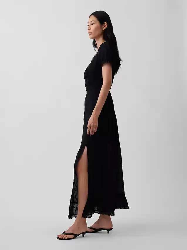 Embroidered Puff-Sleeve Maxi Dress