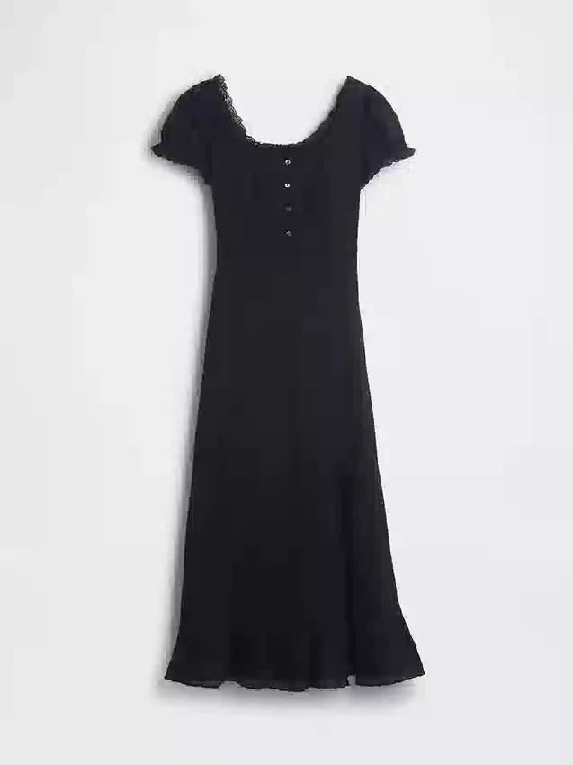Embroidered Puff-Sleeve Maxi Dress