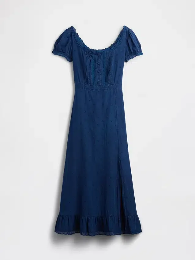 Embroidered Puff-Sleeve Maxi Dress