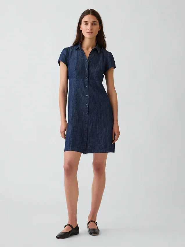 Empire-Waist Mini Shirtdress