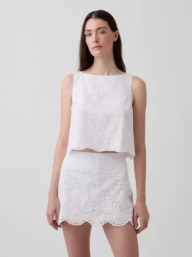 Eyelet Crop Shell Tank Top