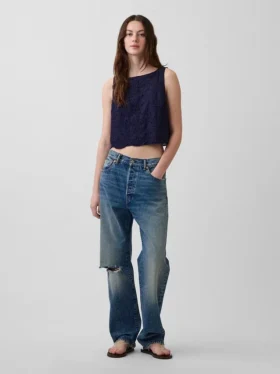 Eyelet Crop Shell Tank Top