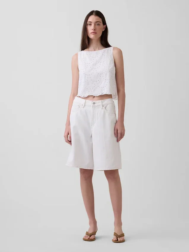 Eyelet Crop Shell Tank Top