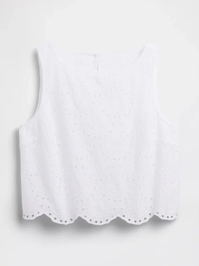 Eyelet Crop Shell Tank Top
