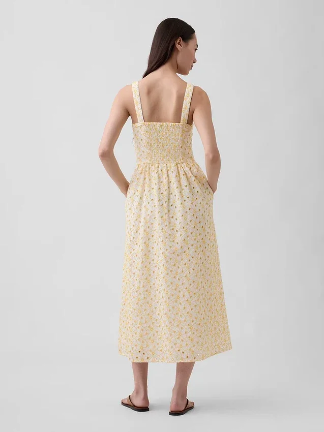 Eyelet Seamed Drop-Waist Maxi Dress