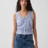 Eyelet Tie-Front Crop Peplum Top