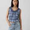 Eyelet Tie-Front Crop Peplum Top