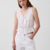 Eyelet Tie-Front Crop Peplum Top
