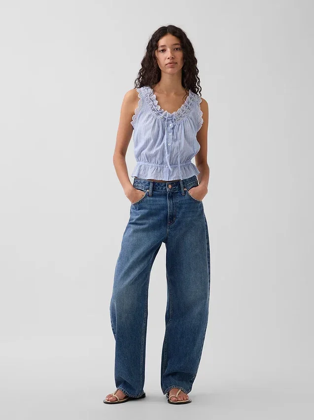 Eyelet Tie-Front Crop Peplum Top