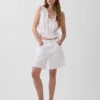 Eyelet Tie-Front Crop Peplum Top