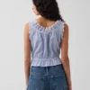 Eyelet Tie-Front Crop Peplum Top