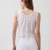 Eyelet Tie-Front Crop Peplum Top