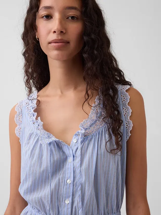 Eyelet Tie-Front Crop Peplum Top