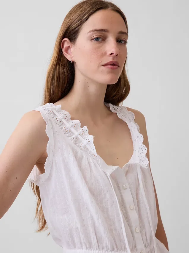 Eyelet Tie-Front Crop Peplum Top