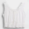 Eyelet Tie-Front Crop Peplum Top