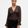 Eyelet V-Neck Peplum Top