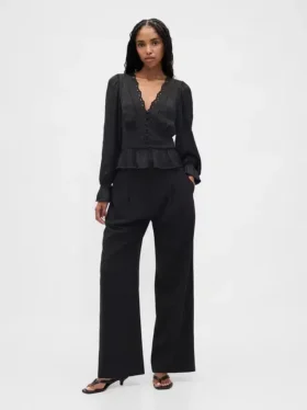 Eyelet V-Neck Peplum Top