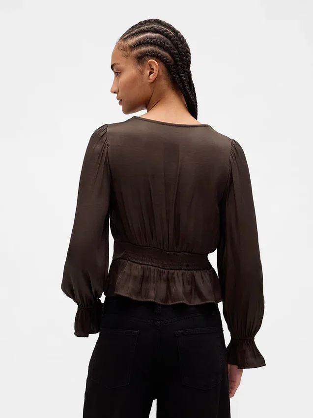 Eyelet V-Neck Peplum Top